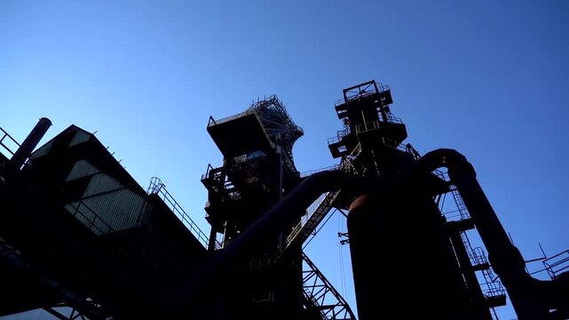 Dolni Vitkovice industrial complex in Ostrava, Moravia, Czech Republic, historic steelworks architecture and massive industrial structures in transformation, real-time footage
