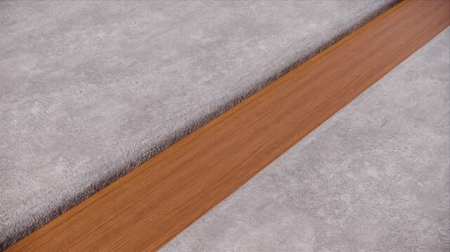 Architectural material scheme of grey textured concrete and warm timber wood