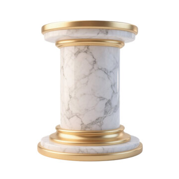 Marble and Gold Pedestal: An elegant marble pedestal with ornate gold accents stands ready to display a prized object, symbolizing prestige and honor in a clean, isolated presentation.