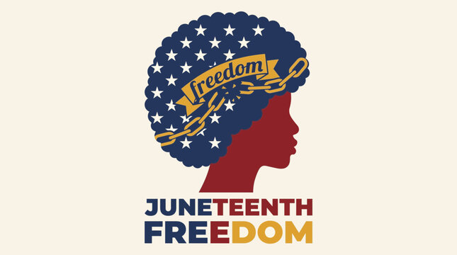 Juneteenth Afro Hair Silhouette with Stars and Freedom Theme