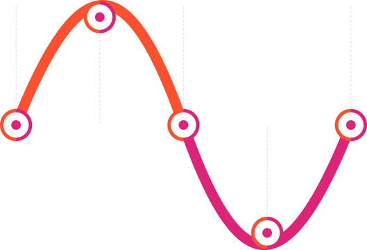 Modern colorful wavy timeline infographic template with five red circular milestone points on plain white