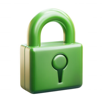 Green glossy padlock symbol representing online digital security, data privacy, and protecting confidential access