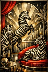 Fototapeta premium Zebras in glamorous art deco.