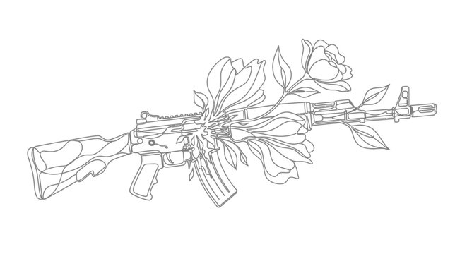 flower, gun, line art, assault rifle, blossom
