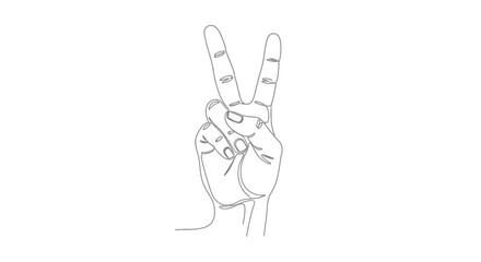 Fototapeta premium Hand gesture, peace sign, V sign, line art, isolated white background