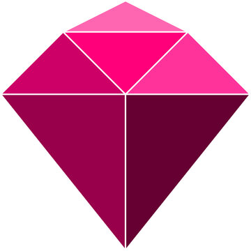 A stylized pink and magenta geometric faceted crystal diamond icon isolated on a white background.