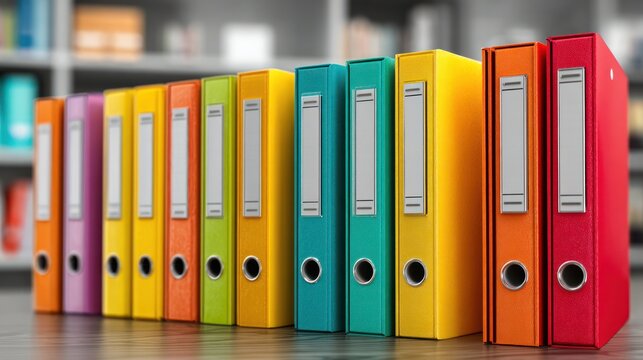 Colorful office binders in a row.