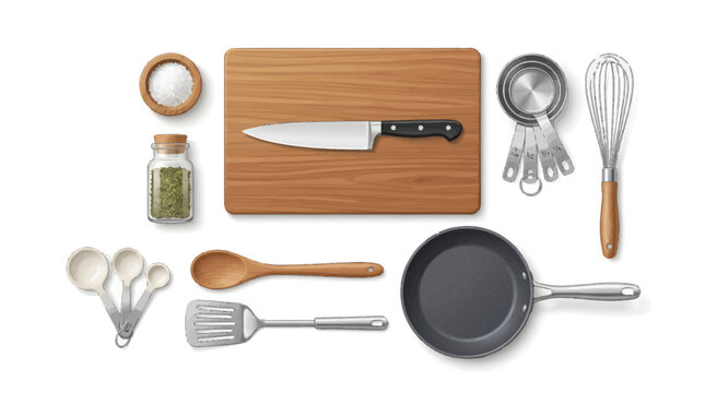 kitchen utensils on white background