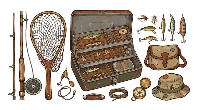 set of old fishing objects