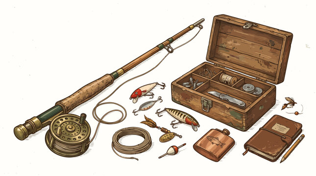 set of old fishing objects