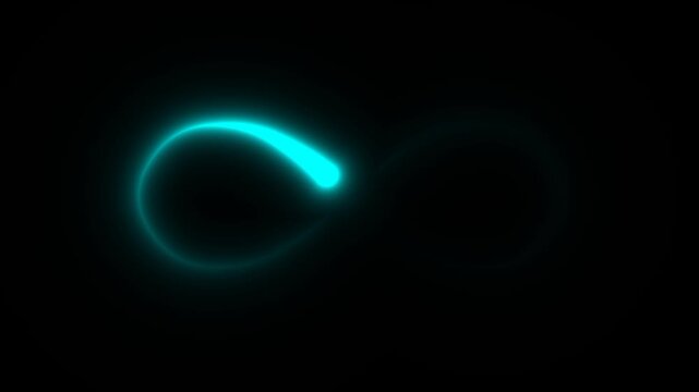 Infinity symbol featuring a luminous glowing blue light effect is presented against a dark backdrop to represent concepts of eternity, endless data, or limitless digital connectivity.
