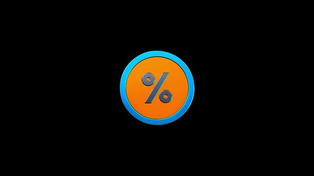 3D percentage symbol video animation. Percent discount icon sign video motion. Discount label video. 3D Percentage in circle video animation