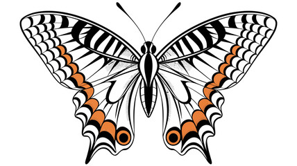An intricately patterned butterfly illustration with elegant symmetrical wings and vibrant orange and black markings, a beautiful insect © Vector Pulse