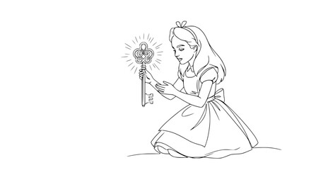 Fototapeta premium Girl with Magic Key - Fantasy Illustration