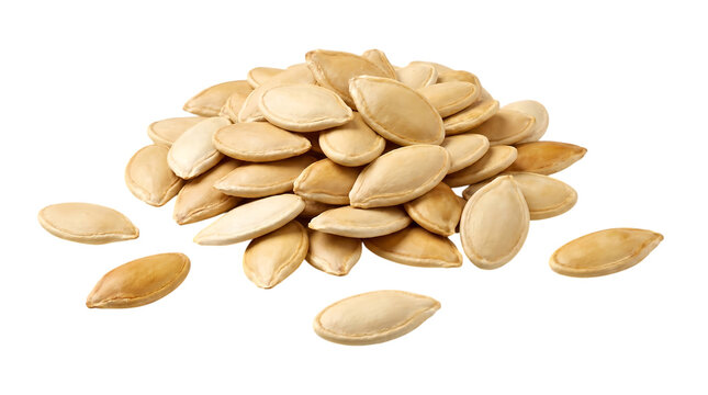 Pile of roasted pumpkin seeds isolated on transparent background for healthy snack