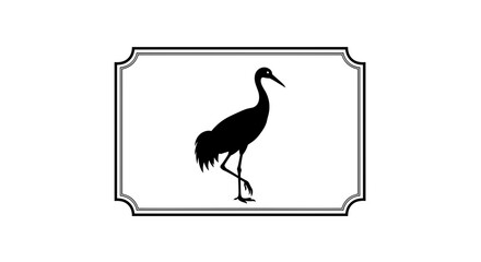 Naklejka premium Silhouette of a crane bird standing elegantly within a decorative frame.