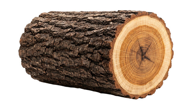 Cut log with visible tree rings on transparent background