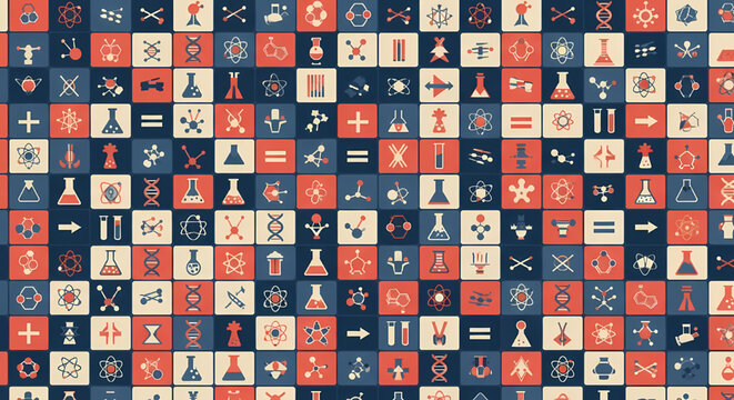 Abstract science pattern with chemistry and physics icons