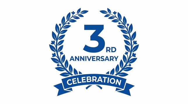 Elegant golden third anniversary celebration laurel wreath vector illustration featuring a numeric three with floral leaves emblem for luxury jubilee event icon or branding logo design.