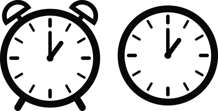 Alarm clock and round watch face icons indicating one o'clock time for daily schedule plan.