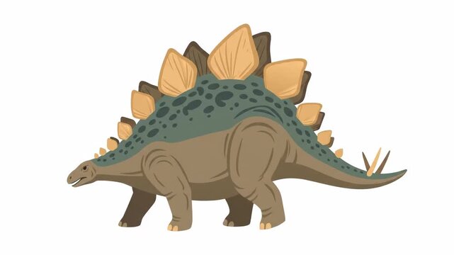 Tracking shot of stegosaurus walking across white studio background from left to right. slow pan follows slow paced stride and tail movement, neutral educational profile in plain isolated setting.