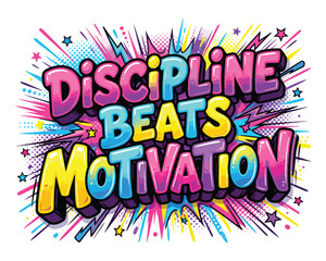 Fototapeta premium Discipline Beats Motivation Vector with Vibrant Pop Art Comic Explosion