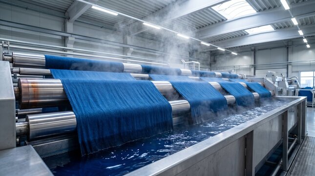 Large industrial fabric dyeing machine in a factory