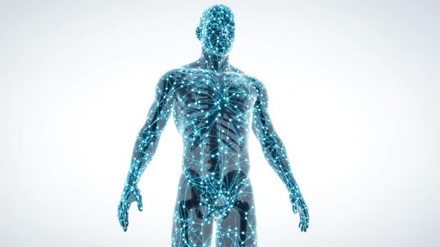 3d medical illustration of a human body with a glowing lymphatic system network isolated on white background