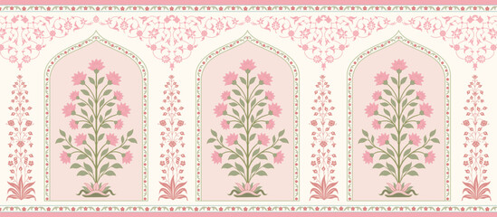 Traditional Mughal flower motif. Traditional wall decorative flower painting. Mughal wall paintings. © Design 35