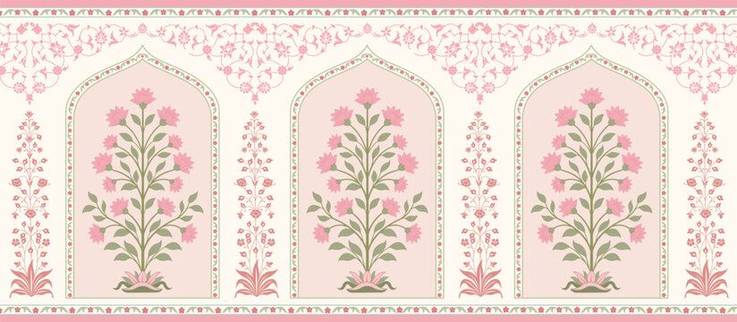 Traditional Mughal flower motif. Traditional wall decorative flower painting. Mughal wall paintings.