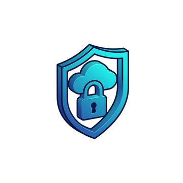 Royal blue cloud security lock shield vector isometric icon for corporate data protection