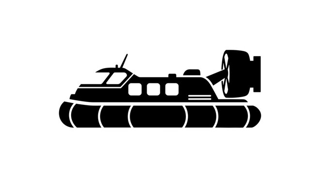 Black silhouette of a hovercraft on a white background.