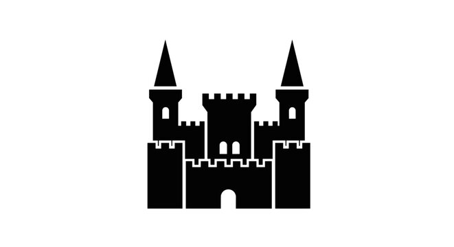 Black silhouette of a medieval castle with towers and battlements 1.