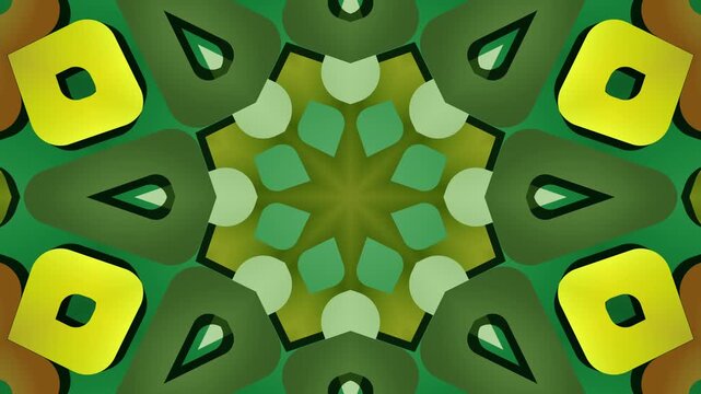 Vibrant kaleidoscopic geometric patterns radiate from a central point. repeat symmetrically.