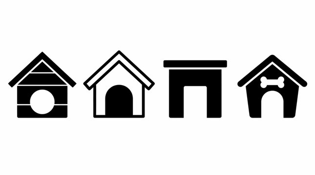 Comprehensive Doghouse Icon Set Featuring Diverse Pet Home Vector Illustrations and Canine Shelter Graphics for Animal Care Design Projects