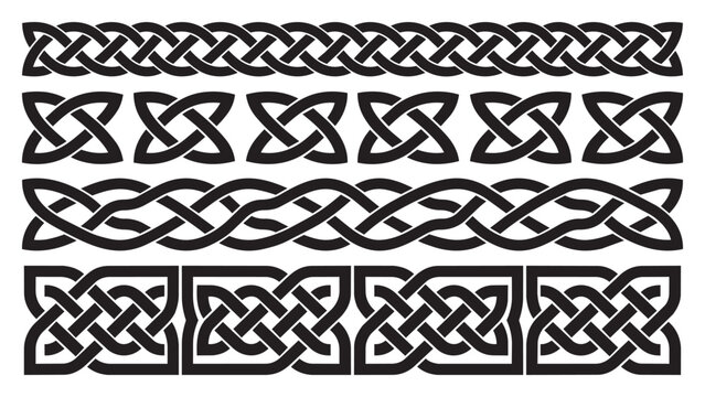 Set of celtic knot decorative borders and dividers illustration with ornament decorative geometric interlace illustration traditional heritage medieval ornamental intricate knotwork