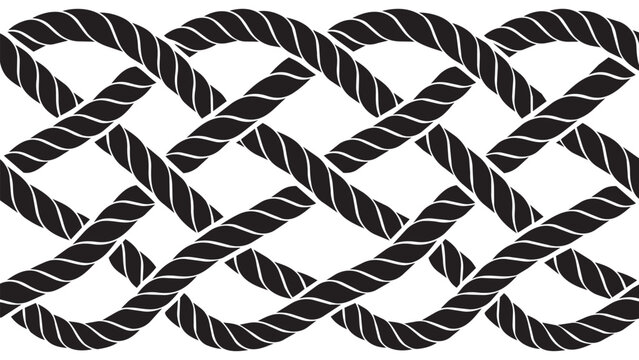 Continuous braided rope pattern decorative border with decorative nautical interlace ornament monochrome isolated continuous repetitive horizontal maritime strength knotwork decoration