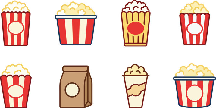 A delightful collection of classic and modern popcorn containers, perfect for movie nights