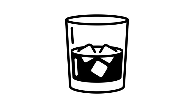 Crystal whiskey glass tumbler icon vector illustration featuring an elegant old-fashioned rock glass for bourbon scotch or rum spirit isolated on a clean white background backdrop graphic design.