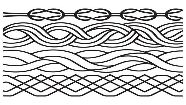 Vector collection of woven knotwork and braided line borders with ornament interlocking isolated decoration abstract traditional geometric heritage ornamental structure detailed minimalist