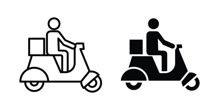 Delivery man riding motorcycle icon editable stroke Line pack. Clipart icon set