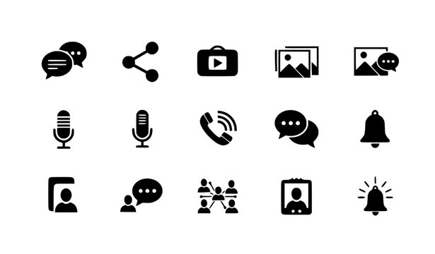 Generic social media and communication icon set vector isolated on white background