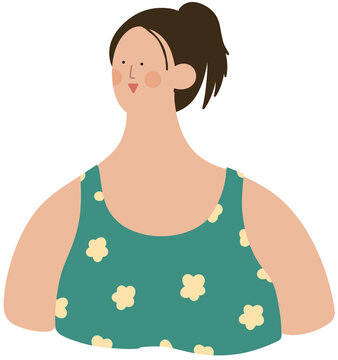Woman Standing in Swimming Pool Front View Summer Illustration