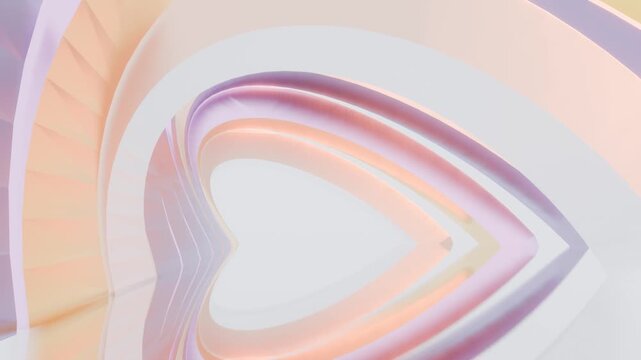 Abstract architecture background arched interior in heart shape 3d animation