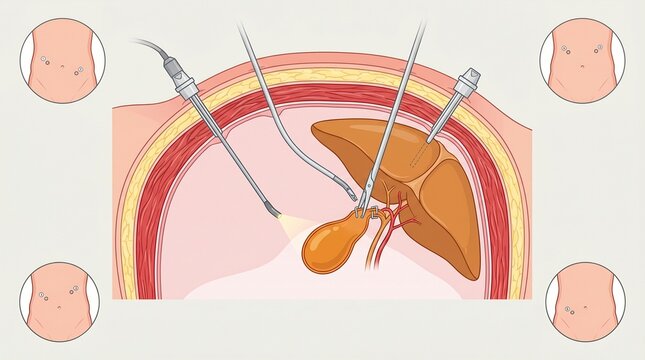 Cross-section illustration of laparoscopic cholecystectomy procedure