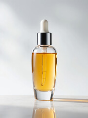 Naklejka premium Golden cosmetic serum glass dropper bottle isolated on white background
