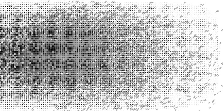 Black and white squared pixels. Abstract glitchy 8 bit video game backdrop. Vector comic bitmap dither screen tone overlay