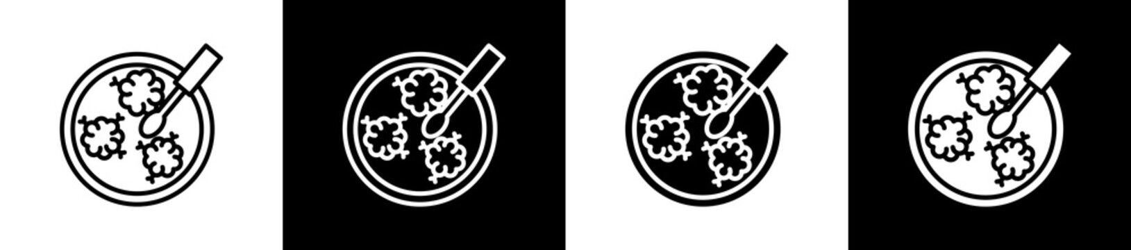 Petri Dish Icon In Outline And Glyph Styles With Black And White Variations