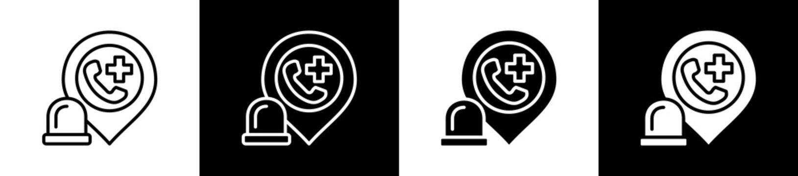 Emrgency Icon In Outline And Glyph Styles With Black And White Variations