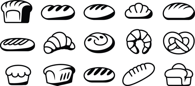 bread bakery icons minimal outline pastry and loaf symbols